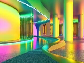 Colorful Abstract Interior Design with Futuristic Lighting Effects