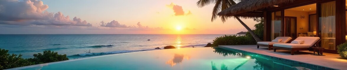 Romantic oceanfront bungalow with private plunge pool, perfect for a luxurious honeymoon getaway  Enjoy breathtaking sunrise views and unparalleled privacy , travel, palm trees