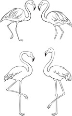 Fototapeta premium Flamingos' Embrace: Artistic illustration showcases the elegance of flamingos. Their long necks intertwine in an artistic display of unity. The serene imagery embodies the elegance of nature.