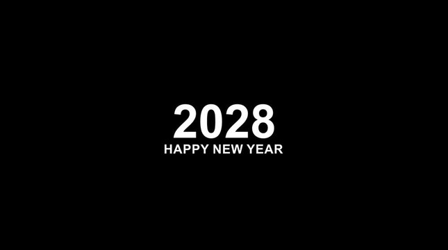 Dynamic scrolling progression timeline animation of 2026 to 2028 years on a 4k black background. Order number from the vertical past into the future era evolution time yearly ...