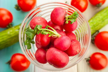 radish group on wood background