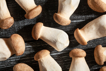 king oyster on black wood background