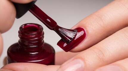 A close-up shot captures the meticulous application of vibrant red nail polish, enhancing the nails to perfection.