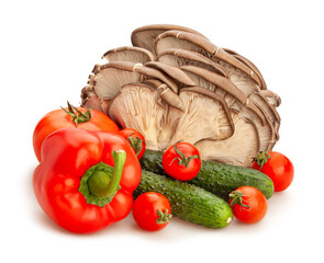 oyster mushrooms vegetable mix path isolated on white