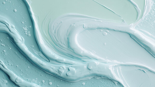 ミントグリーンのクレイパックや絵具を塗り広げたテクスチャ