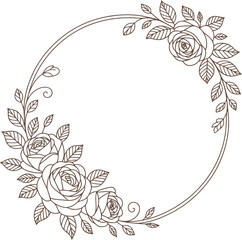 Graceful oval shaped frame adorned with beautiful outlined roses and elegant swirling foliage elements