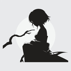 minimal black silhouette of a anime girl