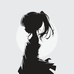 minimal black silhouette of a anime girl