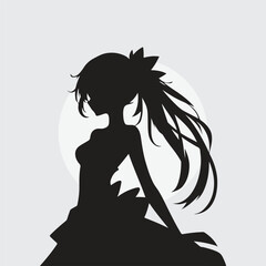 minimal black silhouette of a anime girl