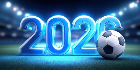 Soccer ball and glowing 2020 numbers