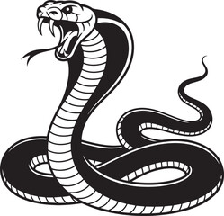 Fototapeta premium Bold Cobra Snake Illustration | Black Ink Line Art Hooded Serpent, Tattoo Style Monochrome Reptile Design