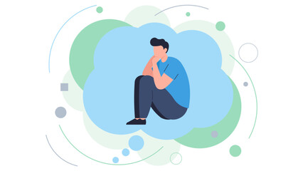 Person Sitting Inside Thought Bubble Representing Deep Thinking and Introspection