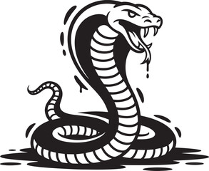 Fototapeta premium Bold Cobra Snake Illustration | Black Ink Line Art Hooded Serpent, Tattoo Style Monochrome Reptile Design