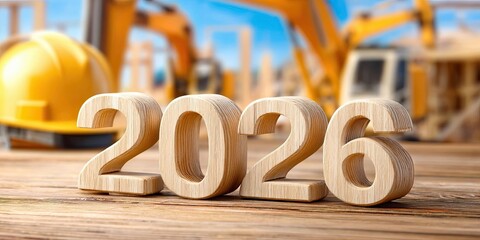 Wooden 2026 numbers on construction site