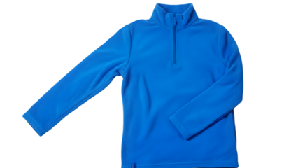 Blue long sleeve pullover shirt with quarter zip and mock neck isolated on transparent background