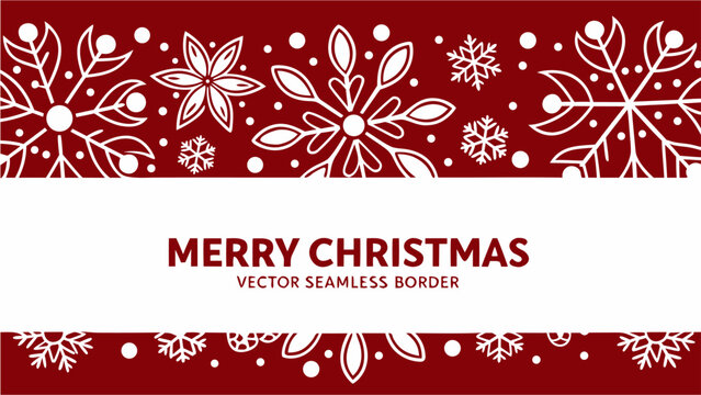 Red Seamless Christmas Border with Snowflakes and Greeting Text