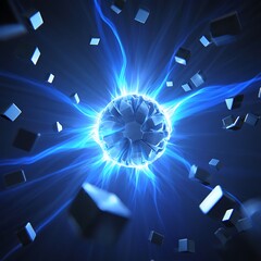 Shattered crystal orb exploding with radiant purple energy and iridescent pieces,High Quality Image.