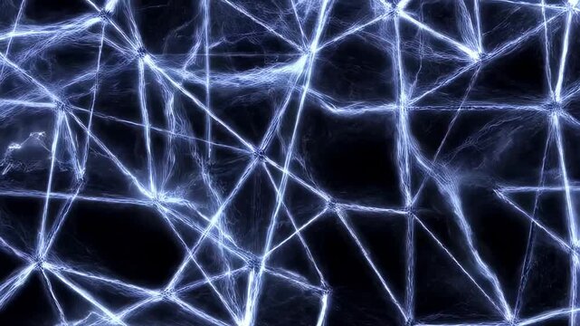 Dynamic electric light patterns creating pulsating web of neon strings