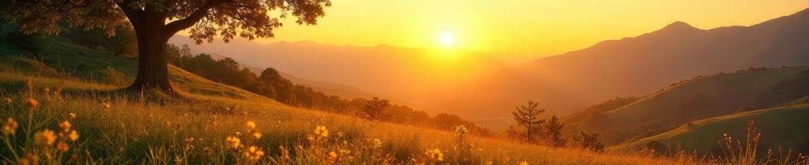 Serene landscape bathed in golden sunlight, perfect for mindful contemplation  Find inner peace amidst nature's tranquility and vibrant hues , leaves, earth