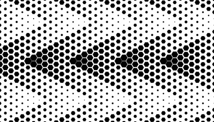 Black and white smooth transition of arrows shape with halftone effect for sporty background and jersey design. Hexagon shape editable graphic resource. Vector Format Illustration 