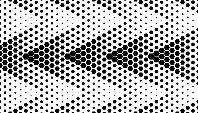Black and white smooth transition of arrows shape with halftone effect for sporty background and jersey design. Hexagon shape editable graphic resource. Vector Format Illustration 