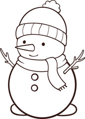 Snowman Illustration with Carrot Nose Outline