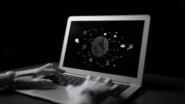 AI-assisted visualization of global communication network, showing data exchange, global connection, digital interaction, and communication network. Latch - Powered by Adobe