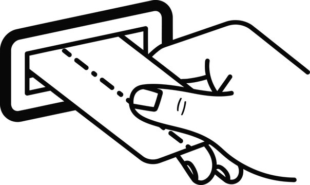 Hand inserting a credit card into a slot for transaction or banking operations