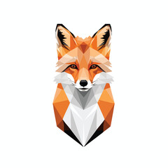 Fototapeta premium Geometric fox head portrait in orange and white against a white backdrop