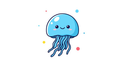 Cartoon jellyfish illustration with floating colorful dots on white background © Insto