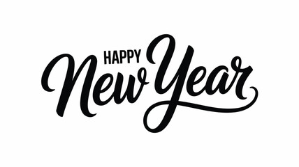 Elegant black script lettering of Happy New Year against a clean white background creates a festive message