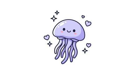Cartoon jellyfish illustration with hearts and stars on a white background © Insto