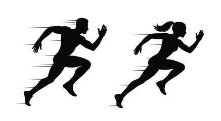Set of man and woman athletic runner with motion silhouettes vector.eps