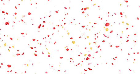 Colorful rose petals sway in the wind. Isolated on alpha background. 3D rendering.
