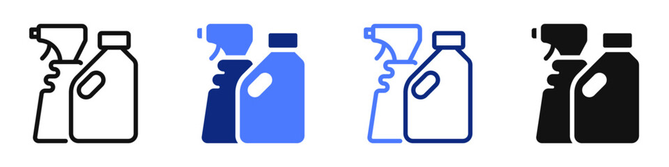 Vector icon or logo of household chemistry containers related to hygiene and cleaning equipment, housekeeping tools. Symbol for website or app UI, logo design, illustration