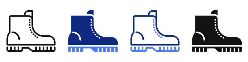 Vector icon or logo of boot related hiking or camping footwear, tourism equipment and fashion industry. Symbol for website or app UI, logo design, illustration