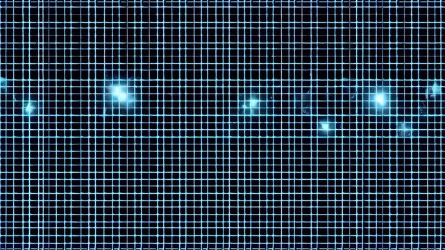 Dynamic digital pulse: evolving blue grid patterns and light display animation
