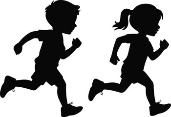 children running silhouette clipart for youth activity and play