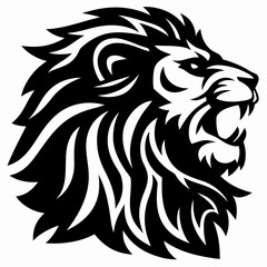 Fototapeta premium Fierce Black and White Lion Head Vector Illustration