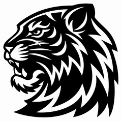 Fierce Tiger Head Graphic Design - Black and White Vector