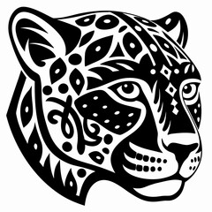 Aztec Jaguar Head Illustration - Bold Tribal Design