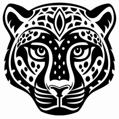 Majestic Wild Feline Head Art with Ornate Stylized Tribal Pattern Design Symbolizing Strength and Spirit