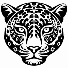Tribal Jaguar Head Tattoo Design in Black and White