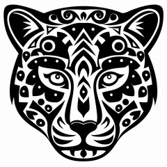 Intricate Tribal Patterned Feline Head Design - Elegant Stylized Jaguar Artwork