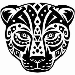 Tribal Aztec Jaguar Head Design with Intricate Patterns