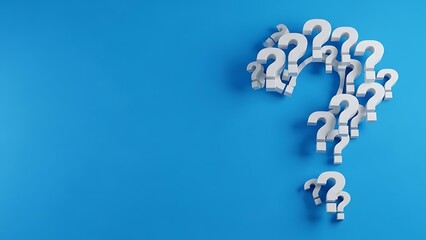 Multiple white question marks on blue background