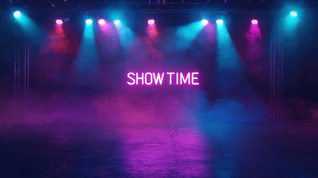 Neon showtime on transparent background