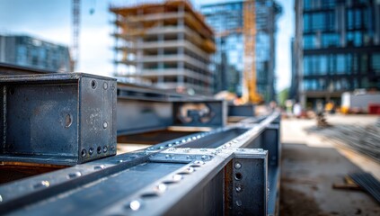 Robust Steel Beams Form Leading Lines Towards a Dynamic Urban Construction Site.