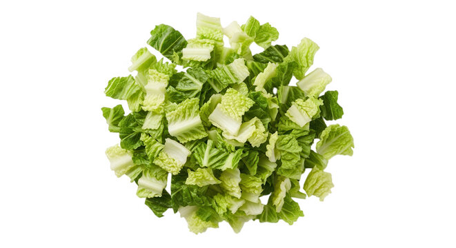 Fresh chopped green lettuce on white background isolated on transparent background