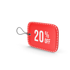 Red discount tag showing twenty percent sale offer